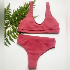 Shein high waisted two piece mauve/pink textured bikini